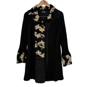 Tivoli of Ireland Black Wool Mohair Blend Embroidered Whimsigoth Cardigan Large